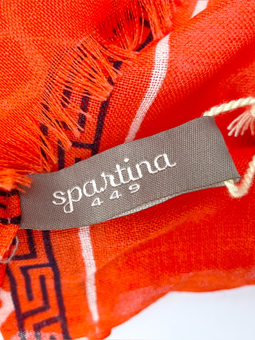 NEW Spartina 449 Peony Lattice Scarf 100% Wool Red Blue Cream Coastal Nautical - Picture 9 of 10